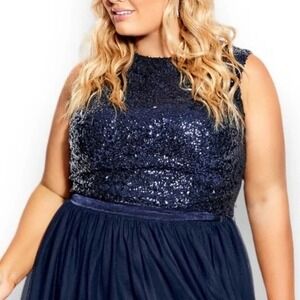 CITY CHIC women's sapphire blue Be Dazzle sequined crop top plus‎ size XL 22